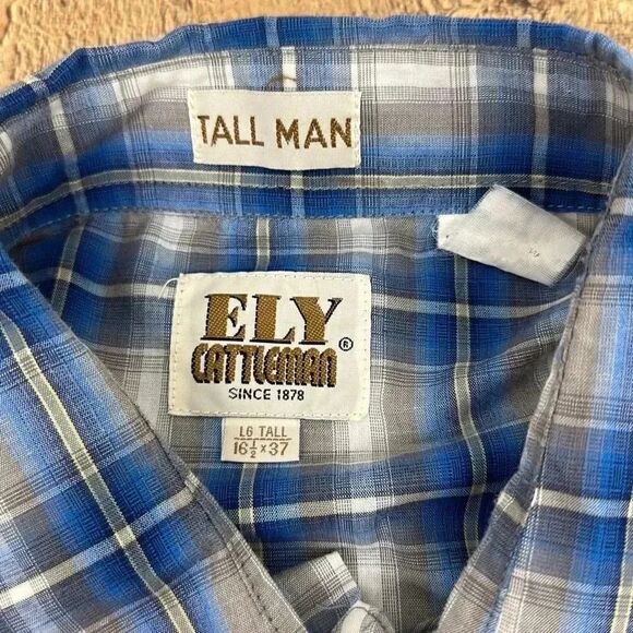 Vintage Ely Cattleman Tall Pearl Snap Button Long Sleeve Shirt - Picture 2 of 5